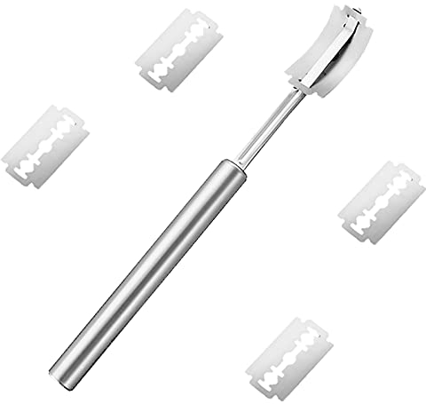 Bgfuni Herramienta de Corte de Pan Panaderos, Bread Lame Cuchillo de Pan Panaderia Cocina Profesional para Masa Pan DIY con 5 Inoxidable Cuchilla Reemplazables, Mango de acero inoxidable, Plata (A)