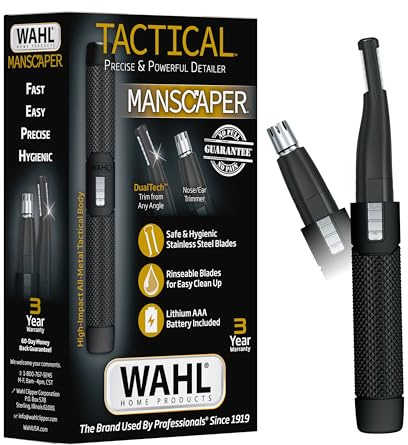 Wahl Manscaper ® 2 in 1 Lithium Battery Tactical® Dual Sided Eyebrow Trimmer and Nose Hair Trimmer for Men – Model 3023805
