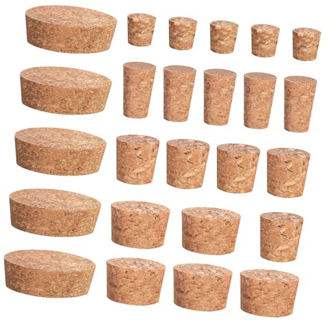 EXCEART 25pcs Cork Wine Stopper Food-Grade Cork Bottle Plugs Tapered Design for Air-Tight Seal Suitable for Wine Beer Soy Vinegar Bottles