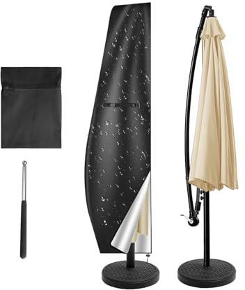 NAKIHOUSE Sonnenschirm Abdeckung Schutzhülle, Wasserdichte,Wetterfeste, UV-Anti, Winddicht Schirm Abdeckung für Outdoor Cantilever Offset Schirme,(280x30/81/46cm,Schwarz)