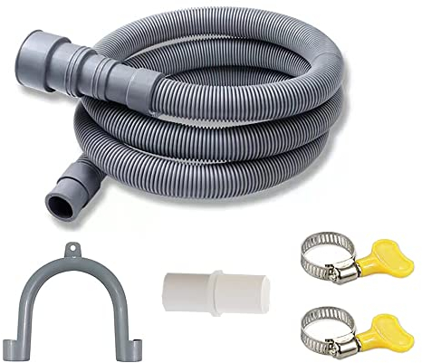 HSS Set di prolunga per tubo di scarico,Tubo flessibile per lavatrice 2m,con connettore per tubo di scarico e 2 fascette stringitubo,per lavatrice e lavastoviglie