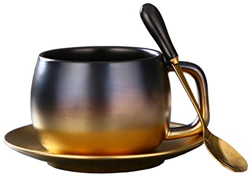 XKUN Tasse à café moderne de luxe en céramique - Noir mat - Marbre doré - Tasse à café - Soucoupe - Gobelet pour couple de lait - Tasses à thé - Champagne