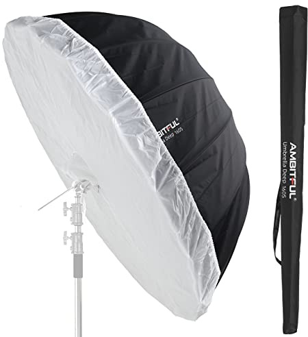 AMBITFUL Parabolic Umbrella UB-160S 62in Parabolic Silver Black Reflective Umbrella Studio Light Umbrella with Diffuser Cover Cloth (160S)