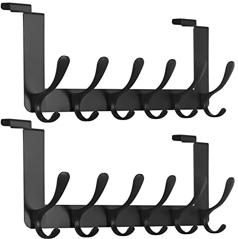 SKOLOO Kleiderhaken Tür Einhängen,2 Stück Metall Türhaken Ohne Bohren, Türgarderobe für Handtuchhalter, Mäntel, Schwarz