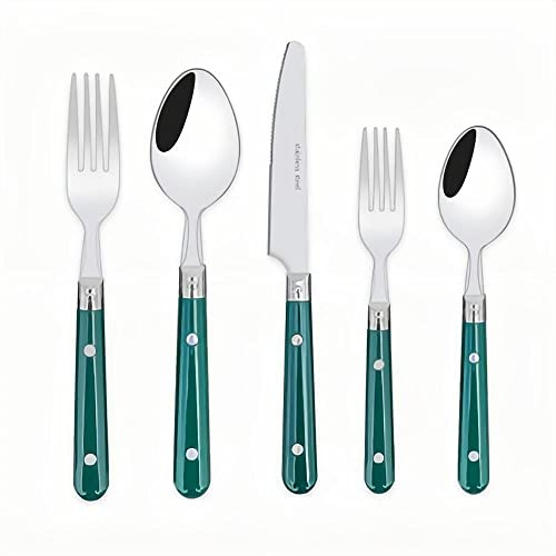 20-Piece Set-304 Thickened Stainless Steel Silverware Cutlery Set Steak Knife and Fork Spoon Dessert Tea Spoon Fruit Fork (Green)