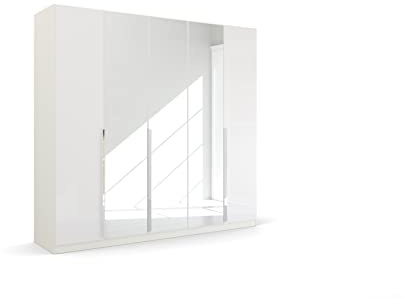 Rauch Möbel Quadra-Spin Glamour, Schrank, Hochglanz Weiß, Breite 226 cm | Kleiderschrank, 5-türig, mit Spiegel, für Schlafzimmer, Jugendzimmer, Studentenwohnung, Garderobe, Flur