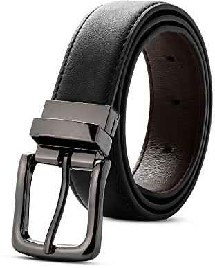Kajeer Kids Reversible Belt for Boys Girls - Boy's Black & Brown PU Leather Belt for School Uniform Jeans with Rotate Buckle
