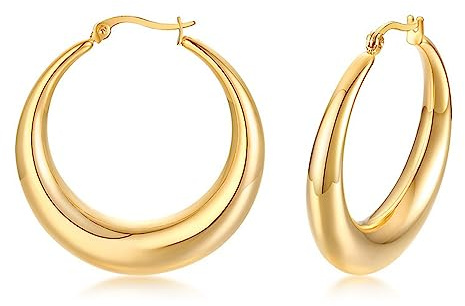 18 Karat Gold Klobige Creolen für Damen - Edelstahl Große Ohrringe Runde Huggie Statement - Hohle Röhren Dicke