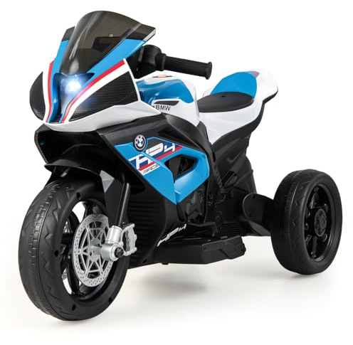 GYMAX Kids Electric Motorbike, 12V Licensed BMW Ride on Motorcycle with Music, USB/MP3, Headlights, Forward & Backward, 3 Wheels Children Motor Bike for 3-8 Years Old Boys Girls (Blue)
