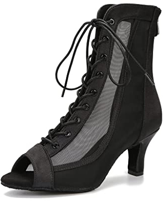 YYTing Women Ballroom Dance Boots Latin Salsa Dress Performance Practice Footwear 2.5inch Heels YT20(11, Black)
