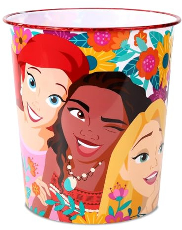 Disney Princess Kids Waste Paper Bin for Bedroom, Playing & Study Room | Childrens Small Plastic Bucket Dustbin, Waterproof & Stain-Resistant, Open-Top Study Desk Basket | Kids Bedroom Accessories