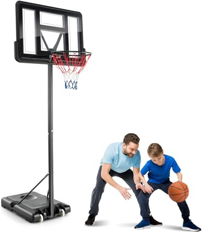 LIFEZEAL Basketballkorb mit Rollen, 130-305 cm Höhenverstellbarer Basketballständer, Basketballanlage für Kinder & Erwachsene, Korbanlage mit Basis für Indoor&Outdoor, Schwarz (Schwarz+Rot)