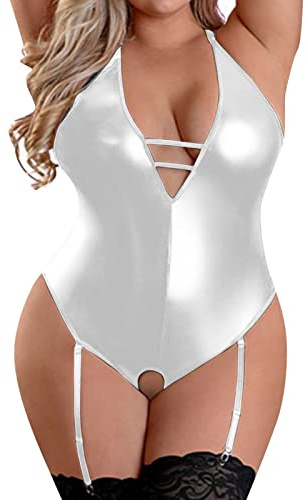 WILLBEST Dessous Damen sexy reizwäsche Curvy Latex wäsche Lack unterwäsche Straps Set günstig Babydoll Set nachtwäsche Sport BH ohne nähte Dessous Reizwäsche sexy Bustier Damen Kleid Lack fraue