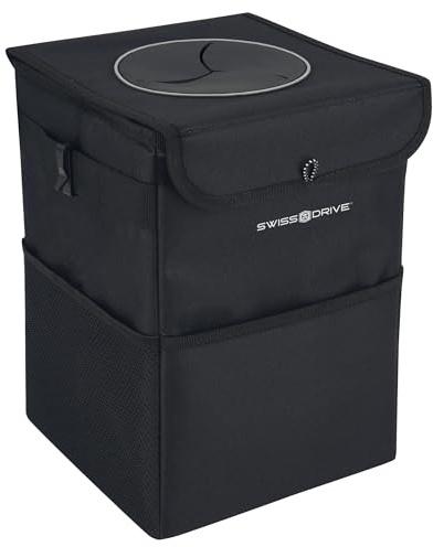 S SUMEX Papelera Coche con Tapa Bolsa de Basura de Coche para Colgar con Bolsillos de Almacenamiento Plegable y Portátil Papelera de Gran Capacidad de 12L Medidas 20 x 20 x 30 cm