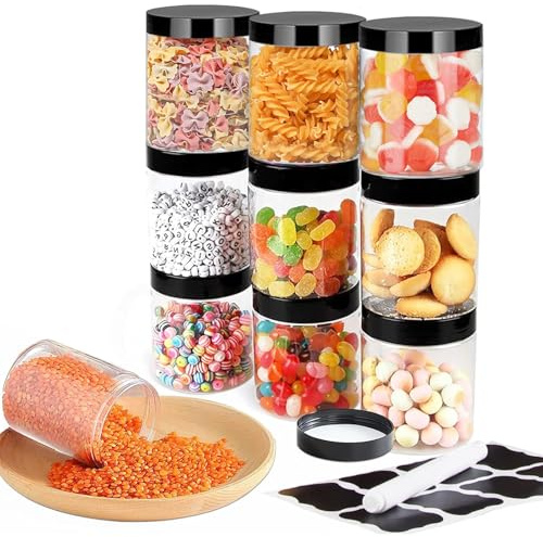 Huanmin Kunststoff Vorratsdosen, Aufbewahrungsgläser Küche 9PC 250ml Vorratsdosen Set mit Deckel, Storage Jars, Vorratsgläser Set für Küchen Aufbewahrung Müsli Mehl Tee Gewürz