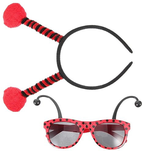 DEARMAMY 1satz Kostüm Stirnband Mit Ladybug Ohren Und Brille Niedliches Für Fasching Kostümparty Und Fotoshootings Teiliges Zubehör Für Mädchen Und