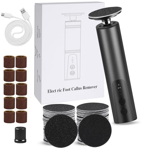 ACWOO Hornhautentferner Elektrisch, Wiederaufladbare Elektrisches Fuß-Hornhautentferner-Set mit Austauschbaren Fußfeilen, 6 Speeds, Fußpflegeset für rissige Fersen,Hornhaut, Abgestorbener(Schwarz)