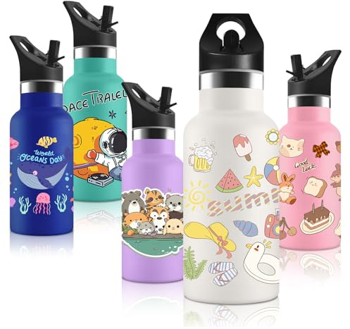 Vikaster Borraccia Termica con Cannuccia, Borraccia Termica Bambini in Acciaio Inox, 350ml, 12H Caldo/24 Freddo, Senza BPA, Adatto a Ragazzo, Ragazza, Scuola, Parco Giochi, Parco Divertimenti