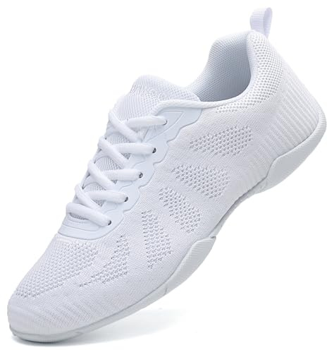 GlideMoves Scarpe da Cheerleading Ragazze, Modello, da Donna, per Aerobica, Fitness e Danza, Bianco, 4.5 Big Kid