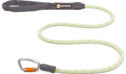 Ruffwear, Knot‑a‑Leash, Climbing‑Inspired Rope Leash, 5 ft Reflective Rope, Secure Auto‑Locking Swivel Carabiner, Tubular Handle, Accessory Loop for Pick‑Up Bags, Moss Green, Large