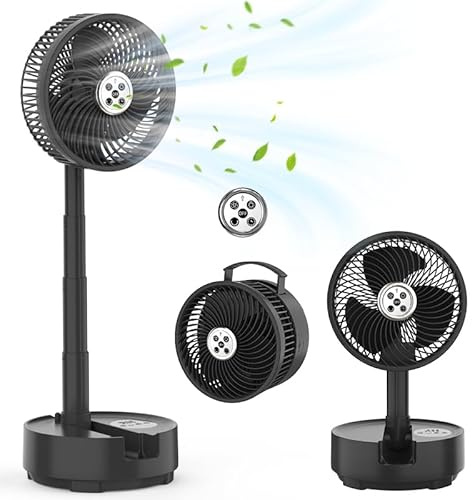 Onnilife 8 inch Portable Fan - Wireless Battery Operated Fan - LED Lighting - Carry Case & Remote Control - Cruise Travel - Outdoor Travel RV Power Bank With USB-C Port (Black with Case)