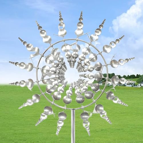 Magic Windmill, Moulin à vent en métal, 93 cm, moulin à vent unique et magique, moulin à vent en métal, sculpture de vent, spinners de pelouse pour l'extérieur