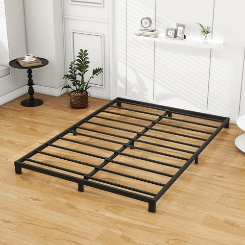 VERFARM 12cm Low 4ft6 Double Bed frame, Metal Bed 135x190 cm, Double Size Heavy Duty Metal Platform Bed Frame with Steel Slat Support, No Box Spring Needed,Easy Assembly, Noise Free, Black
