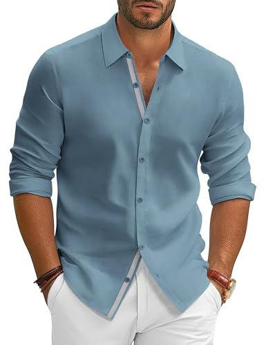 PJ PAUL JONES Business Hemd Herren Langarm Anzughemd Button Down Freizeithemden Regular Fit Blau XXL