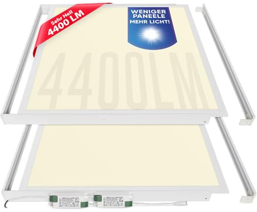 LECOM 2x LED Panel 62x62 Warmweiß 3000K 4400lm Flach 0,9cm mit Rahmen | LED Deckenpanel mit Aufbaurahmen. Sehr helle und angenehme Aufputz Beleuchtung für Schlafzimmer, Wohnzimmer, Home-Office.