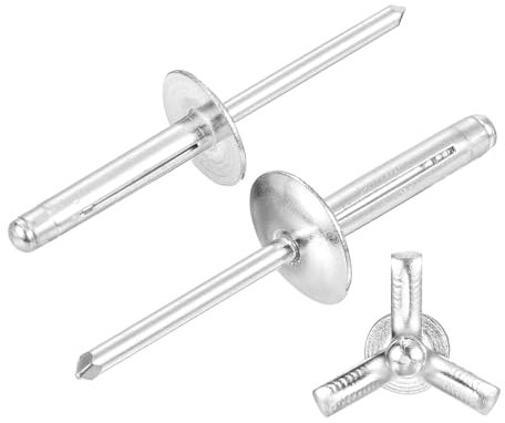 sourcing map 100 Stück 3/16 x 2,5 cm Aluminium-Nieten mit großem Kopf, Tri-Grip-Nieten, großer Flansch, Tri-Grip-Nieten für Heimwerker, Blech, Autoreparaturen, Möbel, Marine-Boot (Silber)