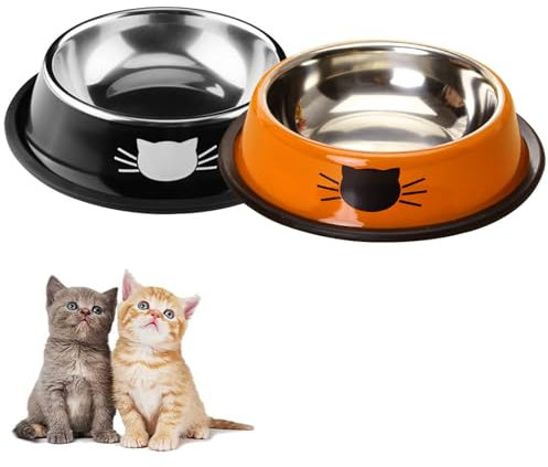 Ciotola per gatti ciotole antiscivolo per ciotole per cibo secco e umido, ciotola per gatti durevole, ciotola per piccoli animali domestici (nero + arancione)