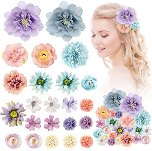 23 Stücke Hawaii Bunte Haarspangen Damen, Blau Lila Rosa Blume Haarklammern Mädchen, Haarclips Kinder Blume Haarschmuck für Frauen Party Haarstyling Haarnadeln Hochzeit Haar Accessoire