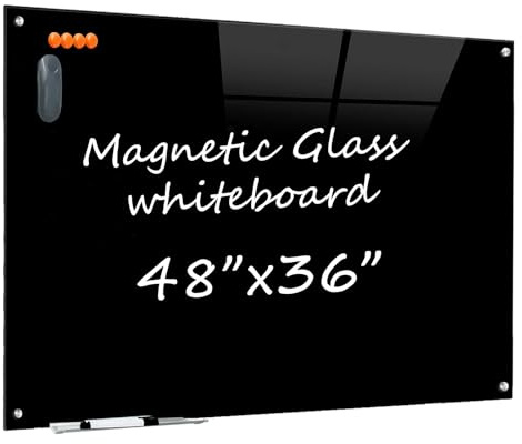 TWISBAY Glass Dry Erase Black Board - Magnetic Blackboard 48X36 Frameless Whiteboard Clear Glass Boards with Super Strong Magnets, Wall Mounted for Office, Classroom and Home