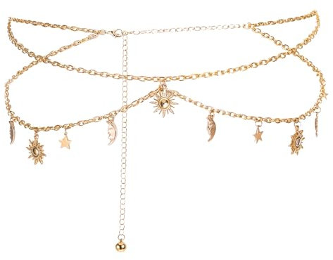 Ptwola Gold Taillenkette Damen Metallkette Gürtel Mehrschichtiger Verstellbare Taillenkette Western Kettengürtel Taillengürtel für Damen Mädchen Kleider Jeans Outfit Röcke Konzerte Cowgirl-Accessoires