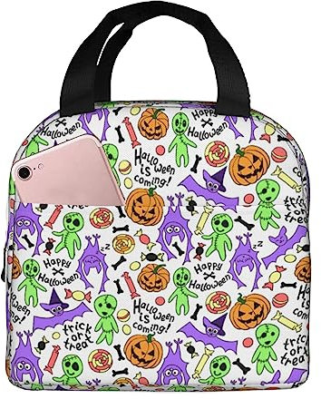 NUYFVG Happy Halloween Icon Pattern - Lonchera reutilizable con diseño de iconos de Halloween para mujeres y hombres, lonchera impermeable para picnic, oficina, trabajo
