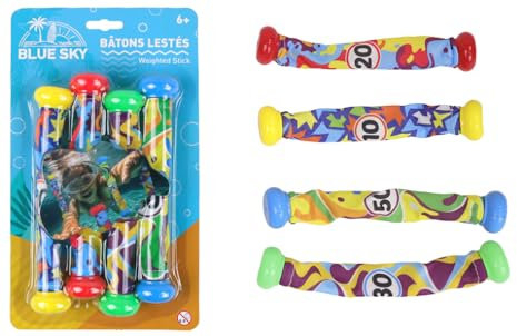 BLUE SKY - Set de 4 Batons Lestés - Jeu de Plongée - 048410 - Plastique - Apprentissage Natation - Immersion - Jouet Enfant - Jeu de Piscine - À Partir de 6 Ans