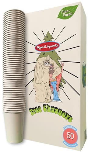 Tree Chuggers Bamboo Fiber Disposable Hot Cups - 12 oz – Plastic-Free, Plant-Based Coffee Cups – Durable Paper Alternative To-Go Cups for Coffee, Hot Cocoa, Tea, Offices & Events - 50 Count
