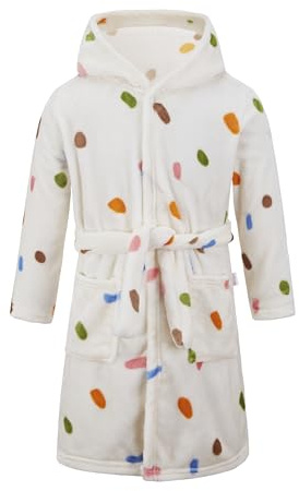 JZLPIN Unisexe Enfants Encapuchonné Peignoir Flanelle Pyjamas Garçons Filles Robes Bébé Vêtements de Nuit Points colorés 3 ans