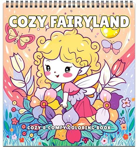 FUNLAVIE Malbuch für Erwachsene zur Entspannung – 32 Traumhafte Blumenfee-Szenen, Niedliche Malbücher für Teenager zur Stressbewältigung, Spiralbindung - Gemütliches Feenland