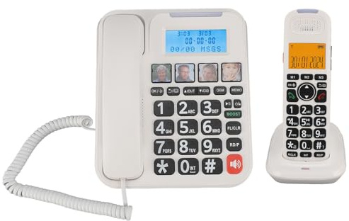 Asixxsix Telefono Cordless, Telefoni Fissi Espandibili per la Casa con Segreteria Telefonica, Blocco delle Chiamate, Annunciatore di ID Chiamante, (WHITE)