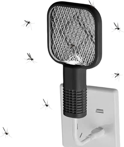 Raquette Électrique Insecte Raquette Anti-Moustiques Tapette À Mouche avec Lumière LED Piège en Maille De Sécurité À 5 Couches Tapette Électrique Rechargeable (Noir)