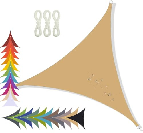 Tenda da sole triangolare, impermeabile, protezione UV, vela ombreggiante al 95%, protezione solare per balcone, patio, giardino, uso esterno (giallo sabbia, 4 x 4 x 4 m)