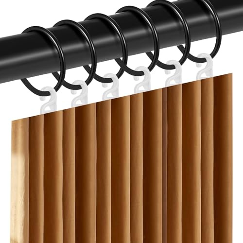 60 Stück Metall Vorhangringe mit 60 Stück Kunststoff Gardinenhaken, 32mm Vorhang Hängend Ringe Gardinen Ringe für Stange Innendurchmesser Fenster Tür Duschvorhänge Bettvorhang(Schwarz)