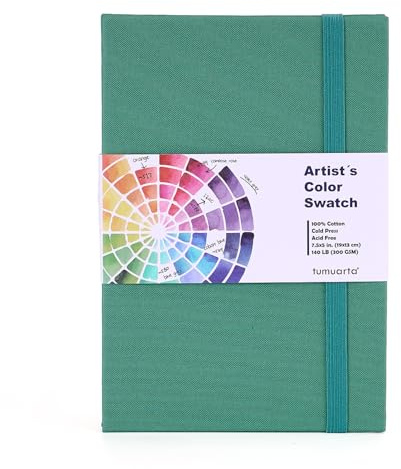 tumuarta Künstler Farbmusterbuch, 300 g/m², 100% Baumwolle, Aquarell Skizzenbuch, Kaltpresse, Säurefrei, Leporello für Aquarell, Acryl, Ölpastell (19X13 CM)