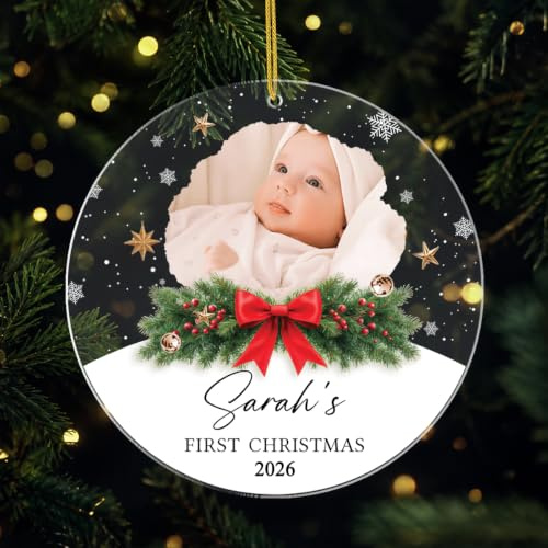 Cadeau Plus Ornement Personnalisé - Mon Premier Noël avec Photo - Boule de Noel Premier Noel, Cadeau 1er Noel Bebe, Boules de Noel personnalisées, Ornement Noel personnalisé (Modèle #1)