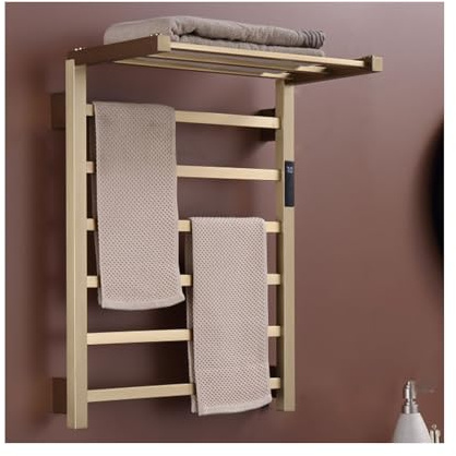 WQPMNYG Scaldasalviette Elettrico con ripiano Superiore, in Oro Spazzolato, cablato, per Bagno, con radiatore Elettrico a Parete