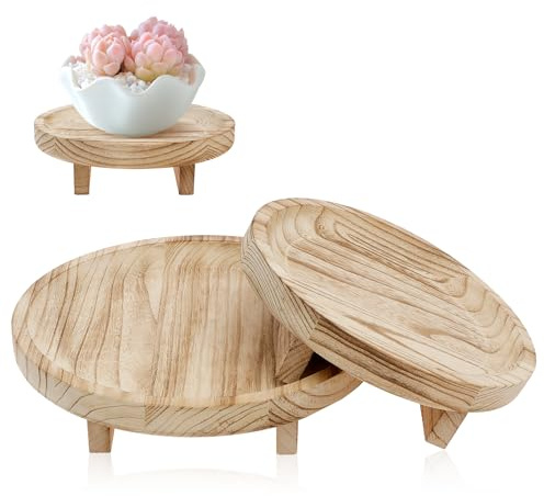 2 Stück Präsentationsständer aus Akazienholz, Runde Dekorative Holzpodest Ständer Seifenschalen Stapelbares Bauernhaus Tablett Ständer Holzständer für Küchenkerze Pflanzenständer 30 x 30 x 7cm