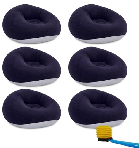 DYRABREST 6 Pcs Bean Bag Chairs for Adults, Inflatable Chairs with Air Pump, Folding Blow Up Couch, Flocking Portable Lazy Sofa for Movie Night, Living Room, Camping, 331 lbs Load-Bearing Capacity