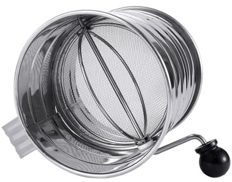 Amosfun Manual Crank Stainless Steel Flour Sifter Measuring Scale Handheld Baking Kitchen Flour Filter for Precise Sifting