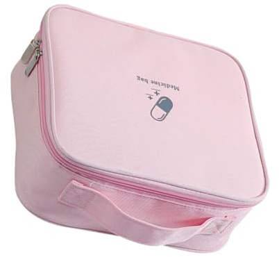 IWOWHERO Bolsa Organizadora de Medicamentos Portátil Tela Oxford Rosa Cremallera, Bolsa de Primeros Auxilios para Viaje Uso Exterior y Oficina, Almacenamiento Práctico para Botiquín
